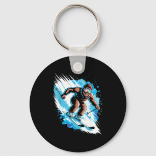 Ski sasquatch winter sport skier funny skiing key ring