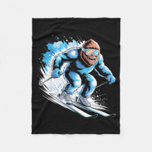 Ski sasquatch winter sport skiing funny skier fleece blanket