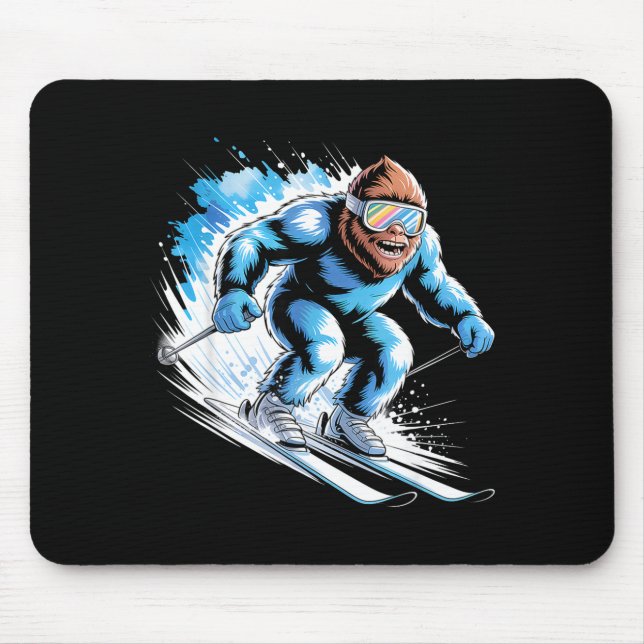Ski sasquatch winter sport skiing funny skier mouse pad (Front)