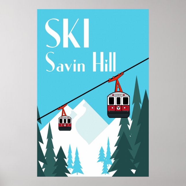 Ski Savin Hill Vintage Style Travel Poster (Front)