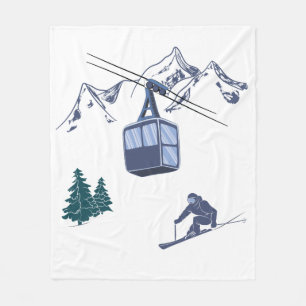 Ski Scene Winter Sports Fleece Blanket