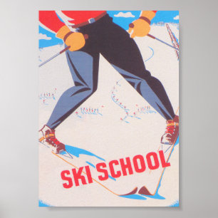 Ski School Retro Vintage Ski Poster
