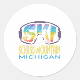 Ski Schuss Mountain Michigan Skiing Vacation  Classic Round Sticker