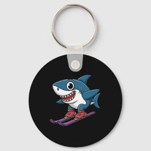 Ski Shark Cartoon Alpine Snow Sports Winter Humor Key Ring