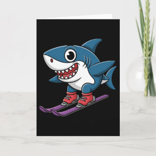 Ski Shark Cartoon Alpine Snow Sports Winter Humour Card