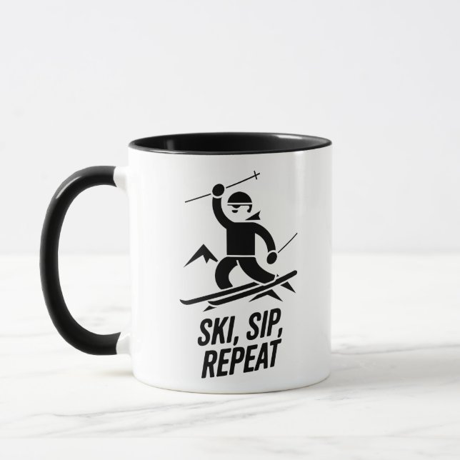 Ski Sip Repeat Funny Skiing Mountain Design Mug (Left)