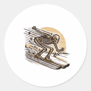 Ski Skeleton Fun Winter Sports Snow Skiing Lover S Classic Round Sticker