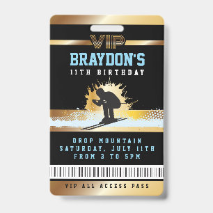 SKI SKIER MOUNTAIN Birthday ALL ACCESS Gold Pass ID Badge