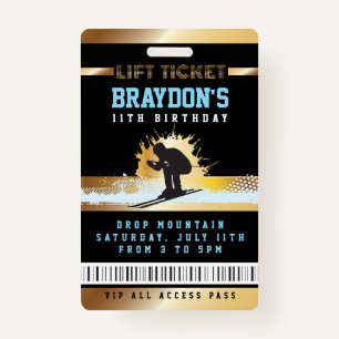 SKI SKIER MOUNTAIN Birthday ALL ACCESS Lift Ticket ID Badge