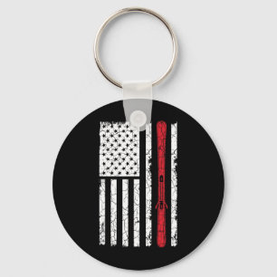Ski Skiier American Flag Skiing Usa Gift  Key Ring