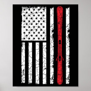 Ski Skiier American Flag Skiing Usa Gift  Poster