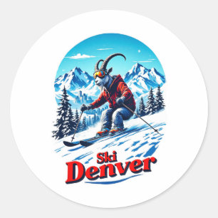 Ski Skiing Adventure Goat In Denver Mountains Classic Round Sticker