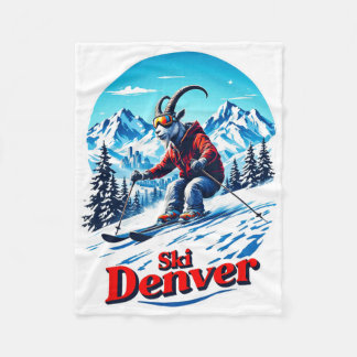 Ski Skiing Adventure Goat In Denver Mountains  Fleece Blanket