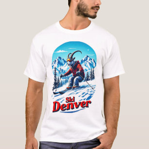Ski Skiing Adventure Goat In Denver Mountains T-Shirt