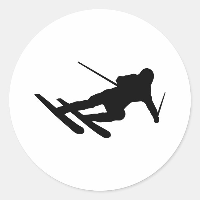 ski skiing downhill skier classic round sticker (Front)