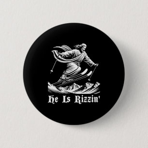 Ski skiing jesus christ skiis rizzin' snow 6 cm round badge