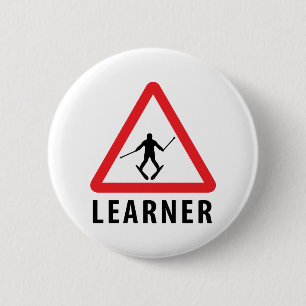 ski skiing learner 6 cm round badge