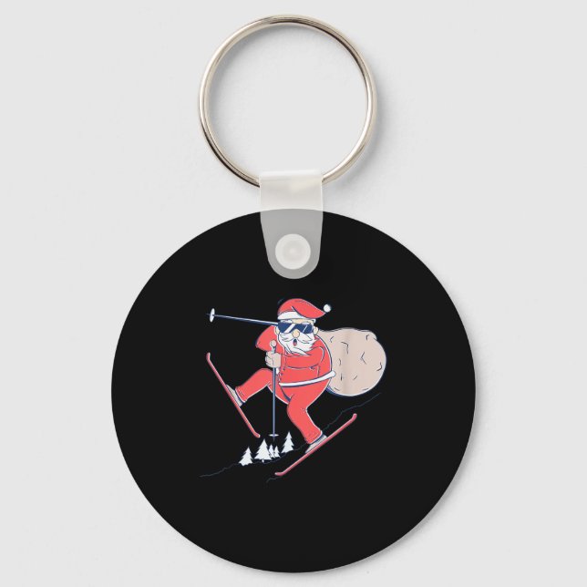 Ski Skiing Snow Santa Claus Christmas X-mas Gift  Key Ring (Front)