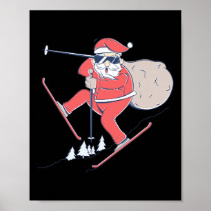 Ski Skiing Snow Santa Claus Christmas X-mas Gift Poster