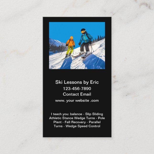 Ski Slope Lessons Instructor Business Card (Front)