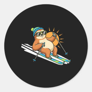 Ski Sloth With Sungles And Beanie Sunny Slope  Classic Round Sticker