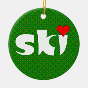 Ski Small Heart Ceramic Ornament