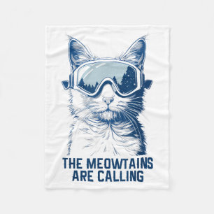 Ski snowboard cat funny the meowtains are calling fleece blanket