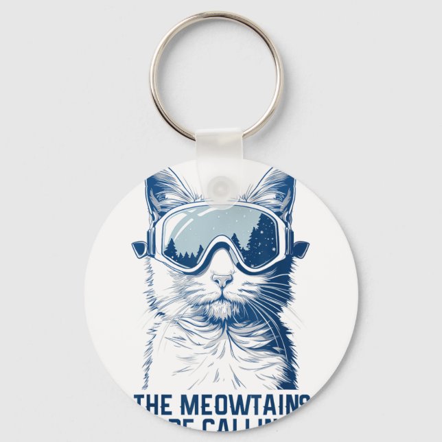 Ski snowboard cat funny the meowtains are calling key ring (Front)