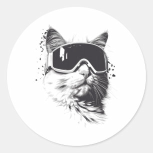 Ski Snowboard Cat Goggles Winter Sports Snowboarde Classic Round Sticker