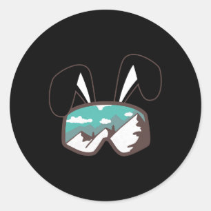 Ski Snowboard Goggles Bunny Ears Skiing Snow Gift Classic Round Sticker