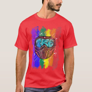 Ski Snowboard Rainbow Goggles Skiing Mountain Ape T-Shirt