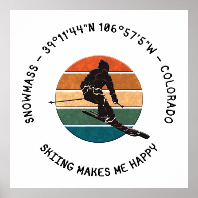Ski Snowmass, Colorado - Man Skier, Black Text Poster (Front)
