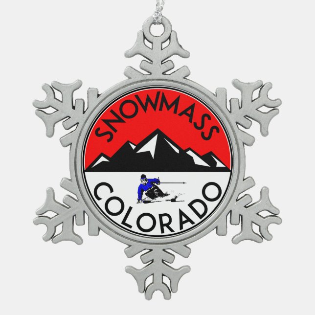 Ski Snowmass Colorado Skiing Snowflake Pewter Christmas Ornament (Front)