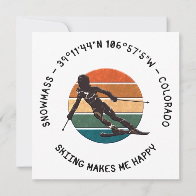 Ski Snowmass, Colorado - Woman Skier, Black Text Holiday Card (Front)