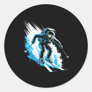 Ski space winter sport skier funny skiing astronau classic round sticker