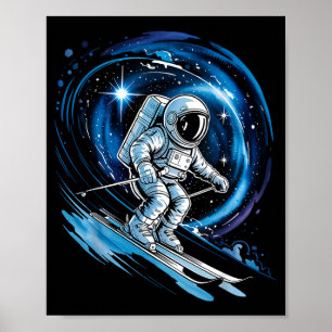 Ski space winter sport skier funny skiing astronau poster