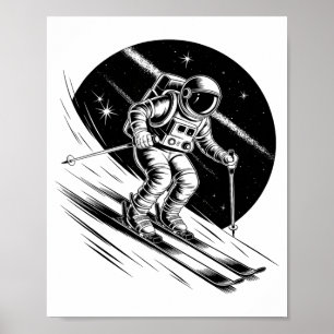 Ski space winter sport skier funny skiing poster