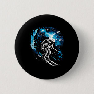 Ski space winter sport skiing funny skier astronau 6 cm round badge