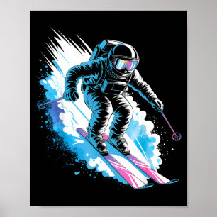 Ski space winter sport skiing funny skier astronau poster