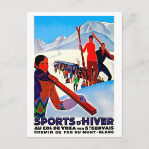 Ski sport in D'Hiver, Mont Blanc, France, vintage Postcard