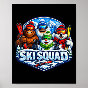 Ski squad sasquatch yeti snowman polar bear skiing poster