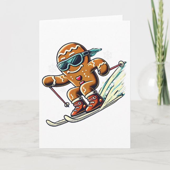 Ski Squad Team Ski Lover Skier Gingerbread Skiing  Card (Front)