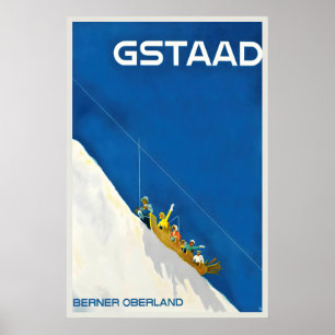 Ski Switzerland Gstaad Swiss Alps Vintage Ski Poster