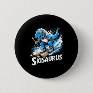 Ski t-rex winter sport skier dino funny skiing 6 cm round badge