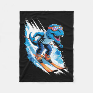 Ski t-rex winter sport skier dino funny skiing fleece blanket