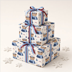 Ski Teddy Bear Snowy Mountain Winter Wrapping Paper