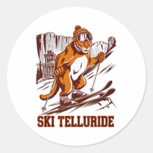 Ski Telluride Mountain Lion Skiing Adventure Graph Classic Round Sticker