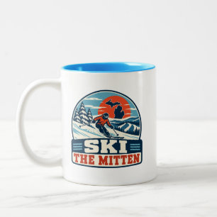 Ski the Mitten Michigan Skiing Winter Adventure Two-Tone Coffee Mug