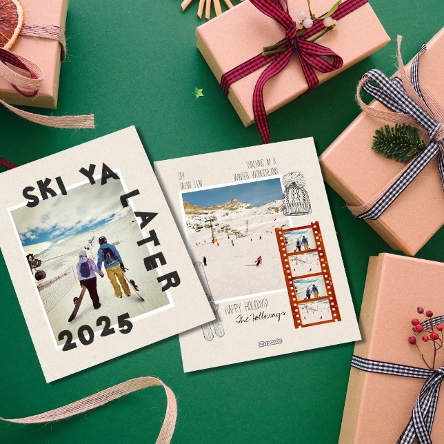 Ski Theme Unique Winter Christmas Photo  Holiday Card (Send snow day vibes with this bold, modern holiday photo design.)