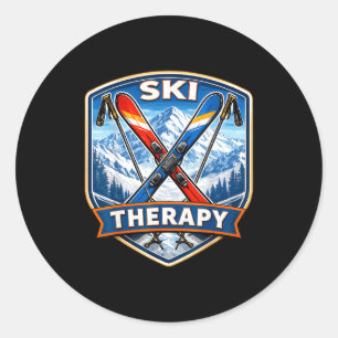 Ski therapy skiing lover funny skier quote mountai classic round sticker